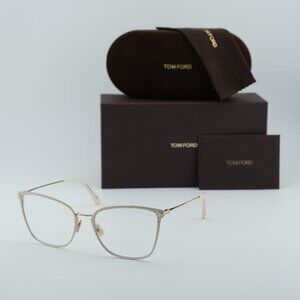 Tom Ford FT5839-B 025 Cat Eye Eyeglasses 56mm - Ivory/Gold/Blue Light Block